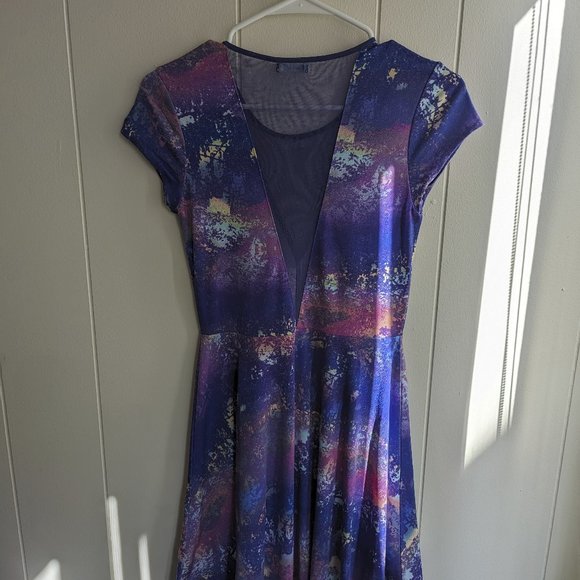Purple Kimchi Blue mesh paneled, cap sleeved skater dress - Worn once (S/M) - Picture 7 of 8
